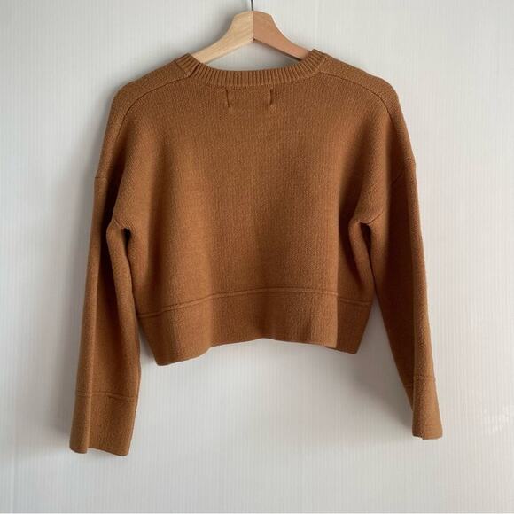 SHACI Blue tan cropped Crewneck sweater size small - Picture 7 of 8